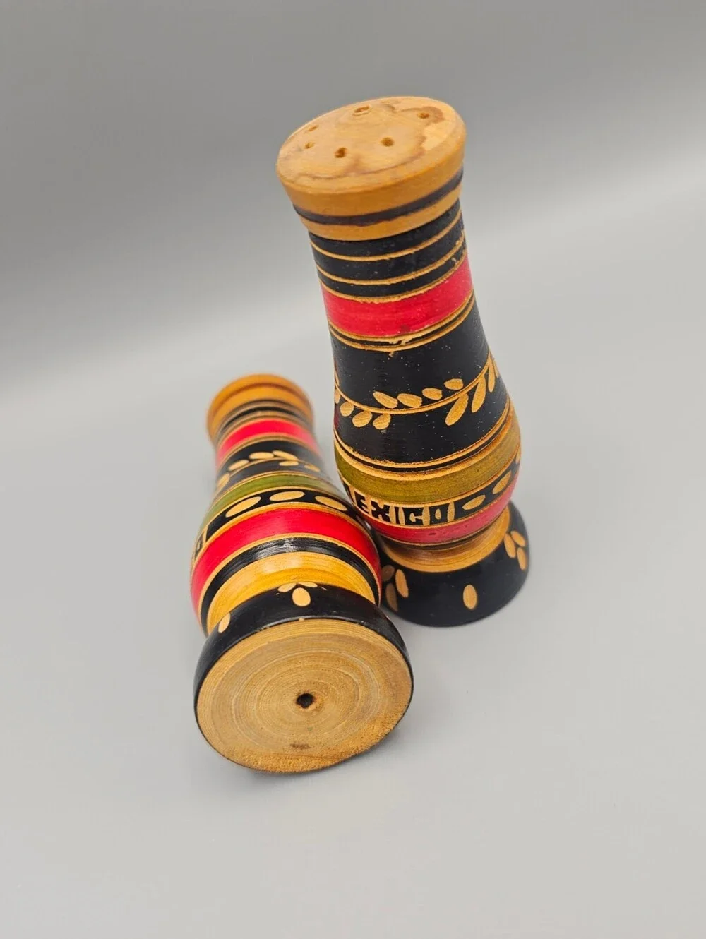 Hand Painted Wooden Salt and Pepper Shakers from Mexico